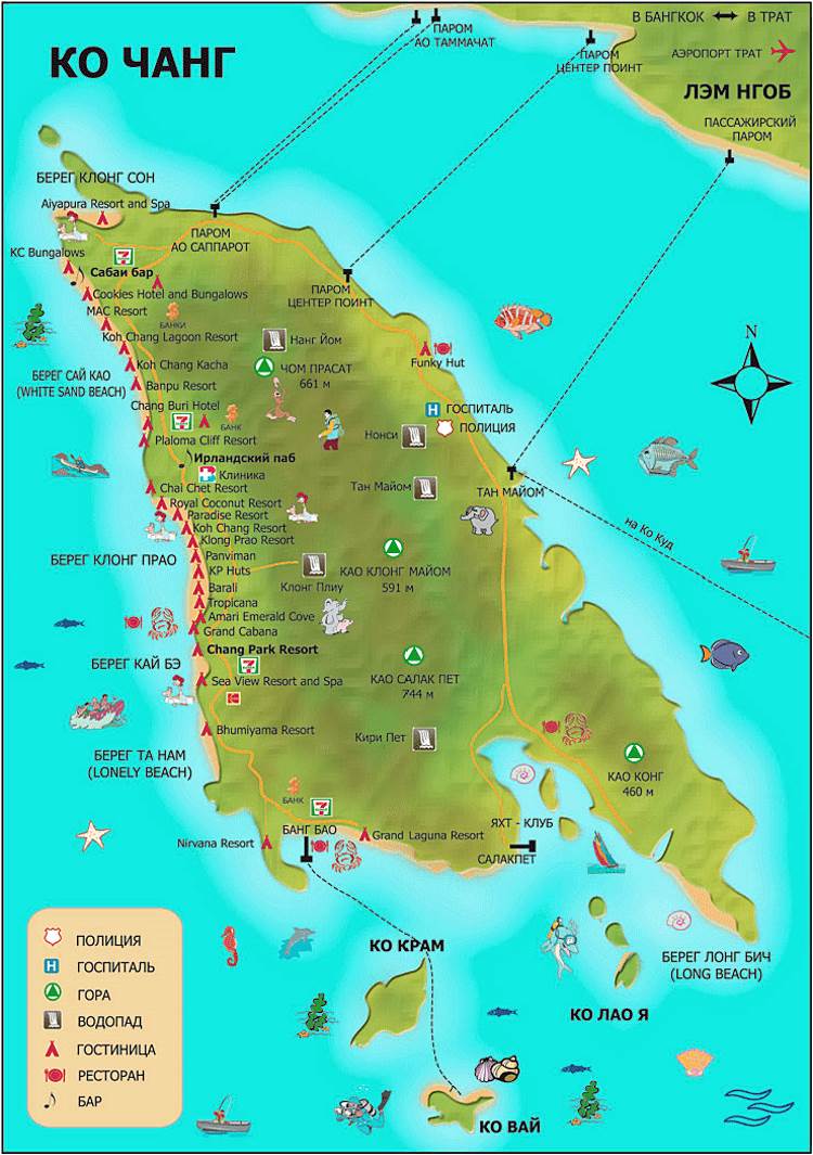 Карта острова Чанг в Таиланде