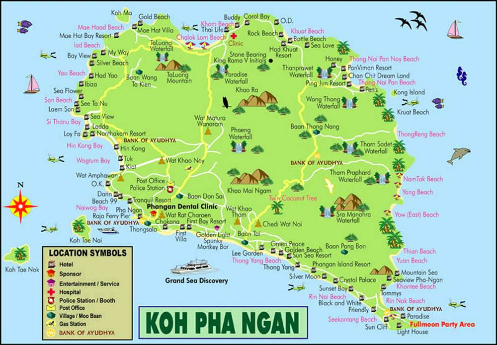 Map of Koh Phangan Island in Thailand