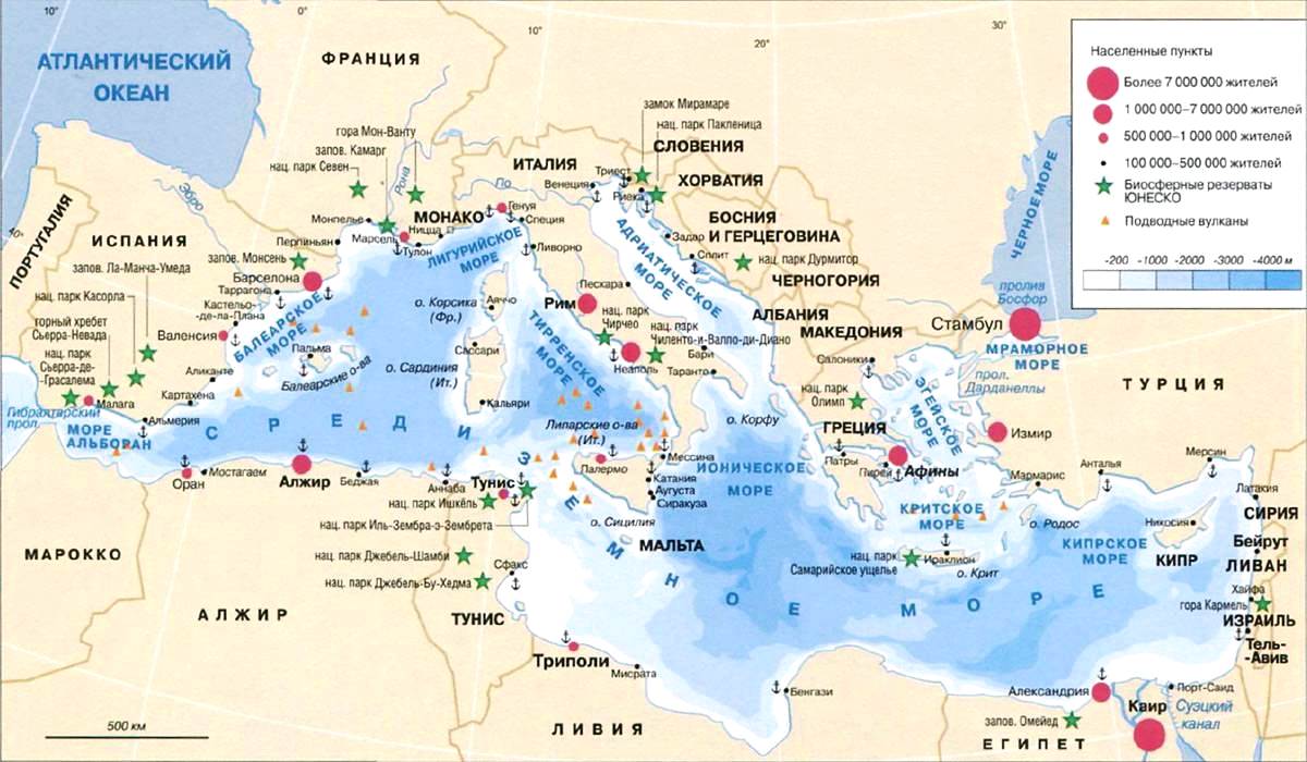 Карта курортов Средиземного моря - побережье Средиземного моря