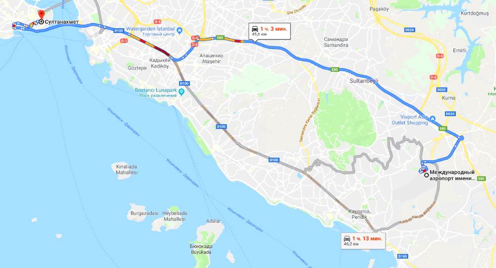 Route from Sabiha Airport to Sultanahmet