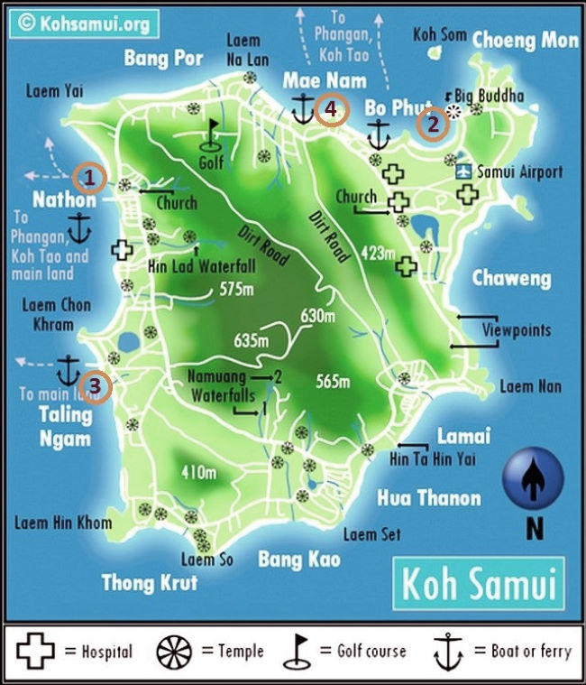 Map of Koh Samui piers