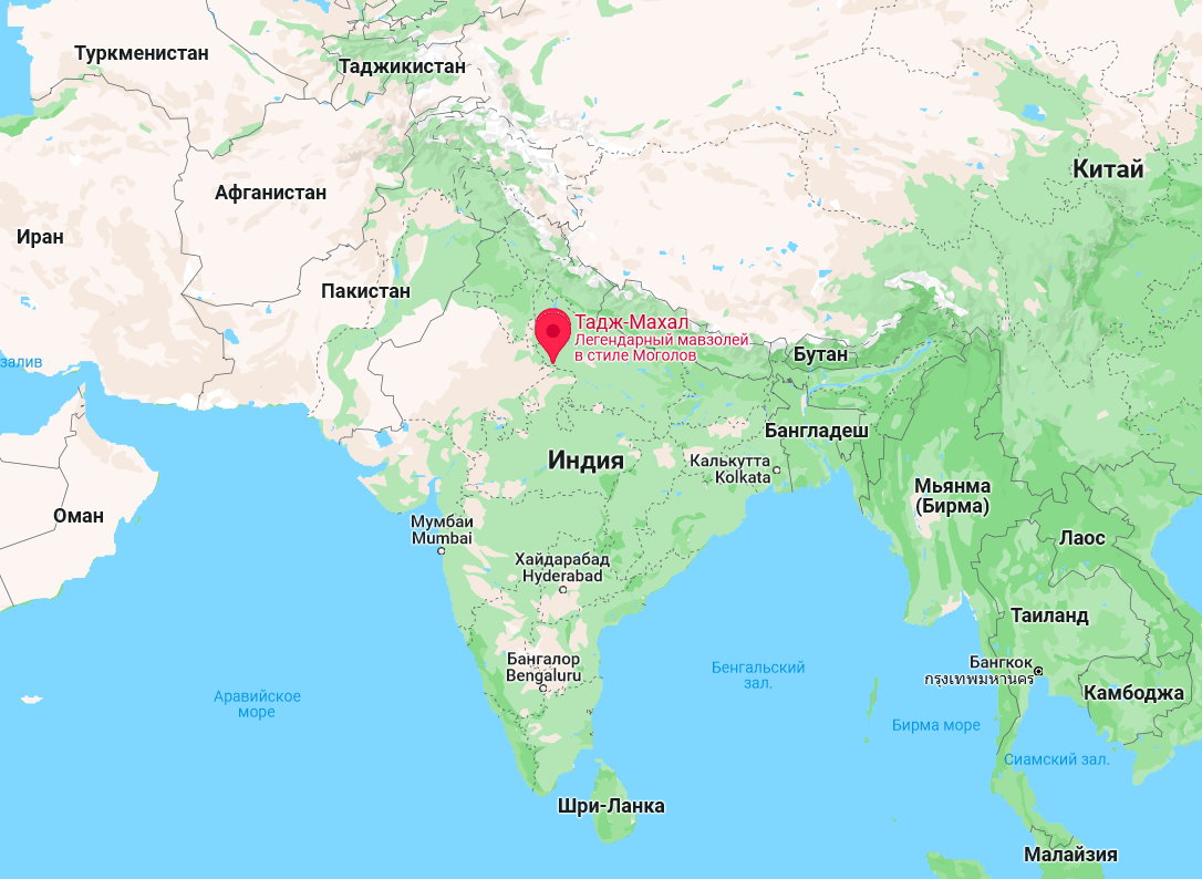 Taj Mahal auf der Karte von Indien - wo ist | MirPlaneta